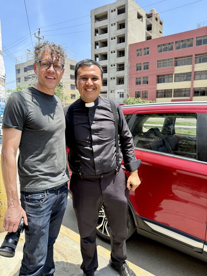 Marc Havener and Father Cesar on a Chiclayo street