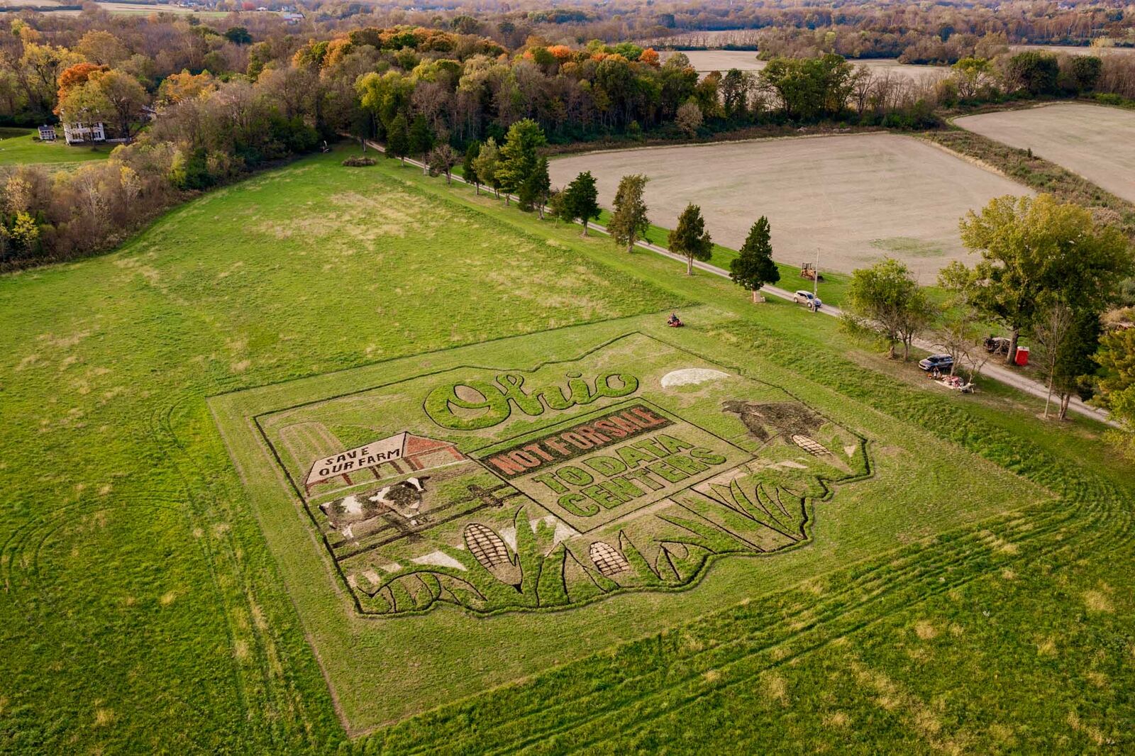 Aerial of an earthwork reading Ohio Not For Sale