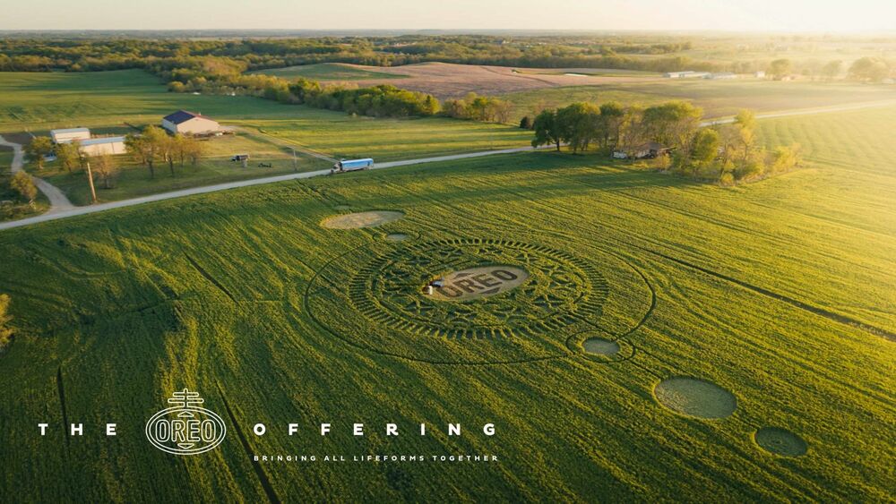 Aerial of the Oreo earthwork The Offering